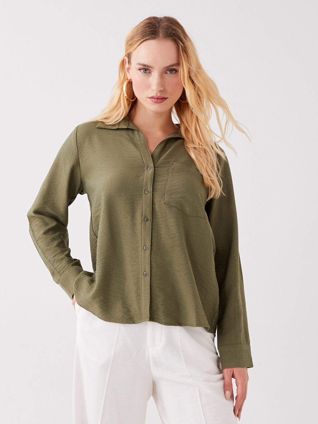 Cămașă Simplă cu Mânecă Lungă Supradimensionată pentru Femei