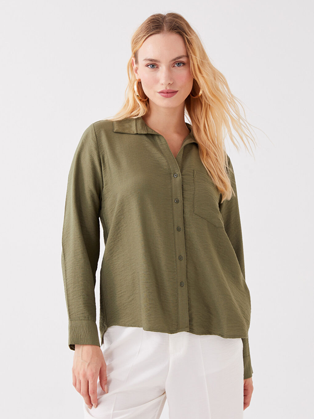Cămașă Simplă cu Mânecă Lungă Supradimensionată pentru Femei-1