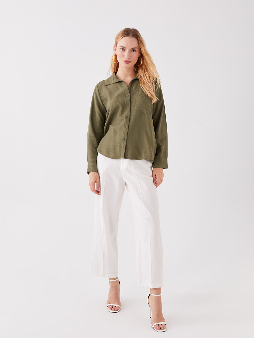 Cămașă Simplă cu Mânecă Lungă Supradimensionată pentru Femei-2