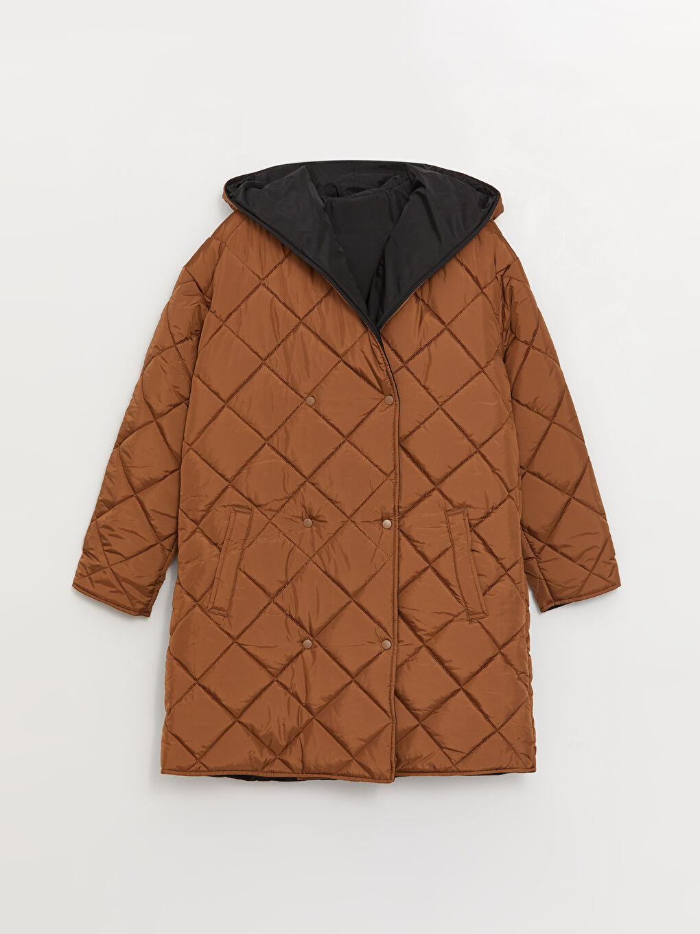 معطف سميك مبطّن قابل للعكس بقبّ نساء-8