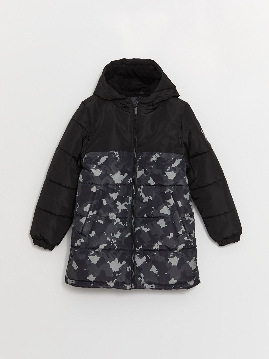 Antrasit Kapüşonlu Baskılı Erkek Çocuk Mont