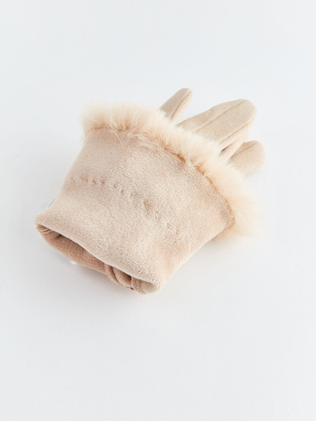 LCW ACCESSORIES Women's Fur Detailed Suede Gloves -W34691Z8-S23