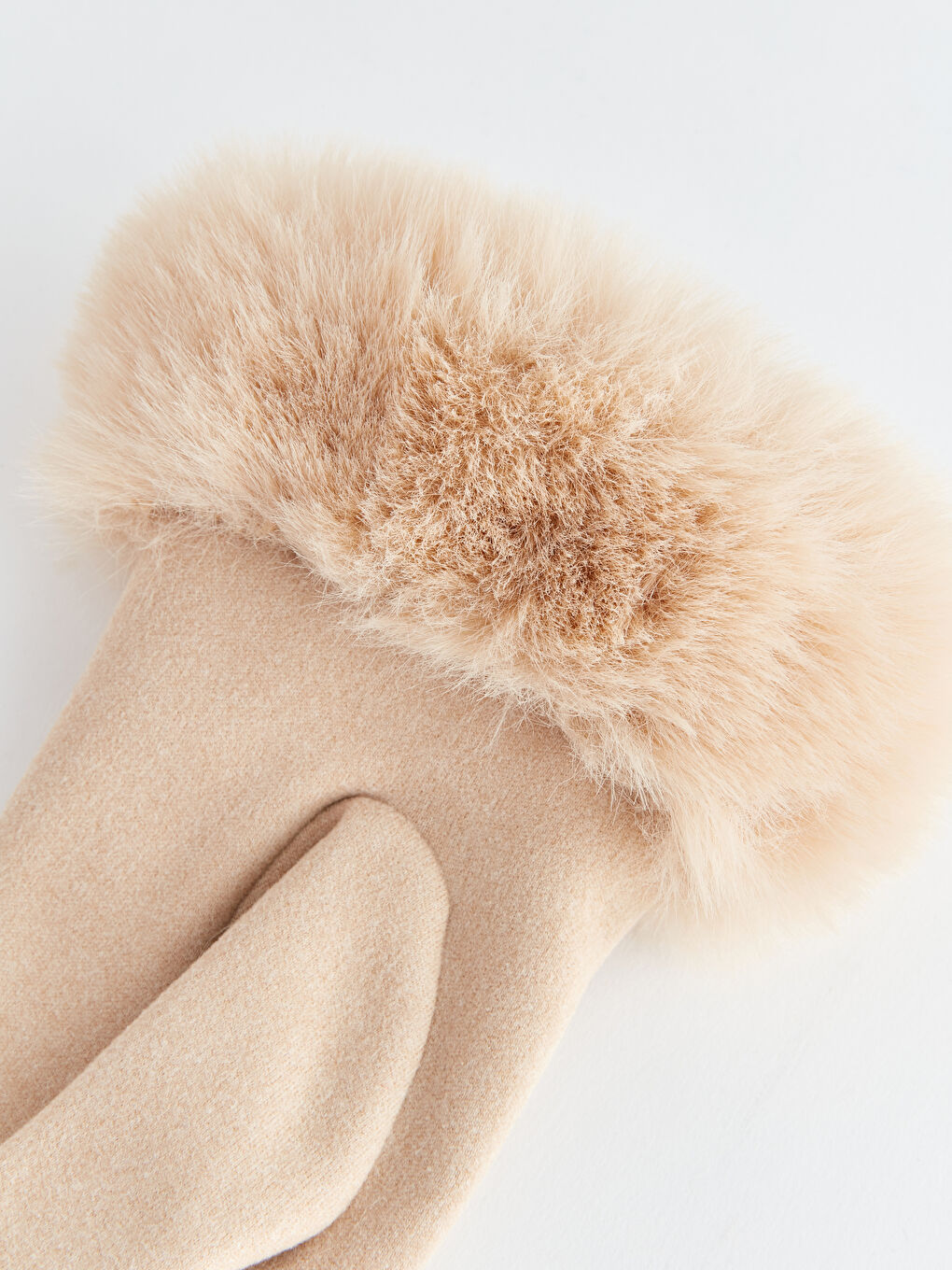 LCW ACCESSORIES Women's Fur Detailed Suede Gloves -W34691Z8-S23