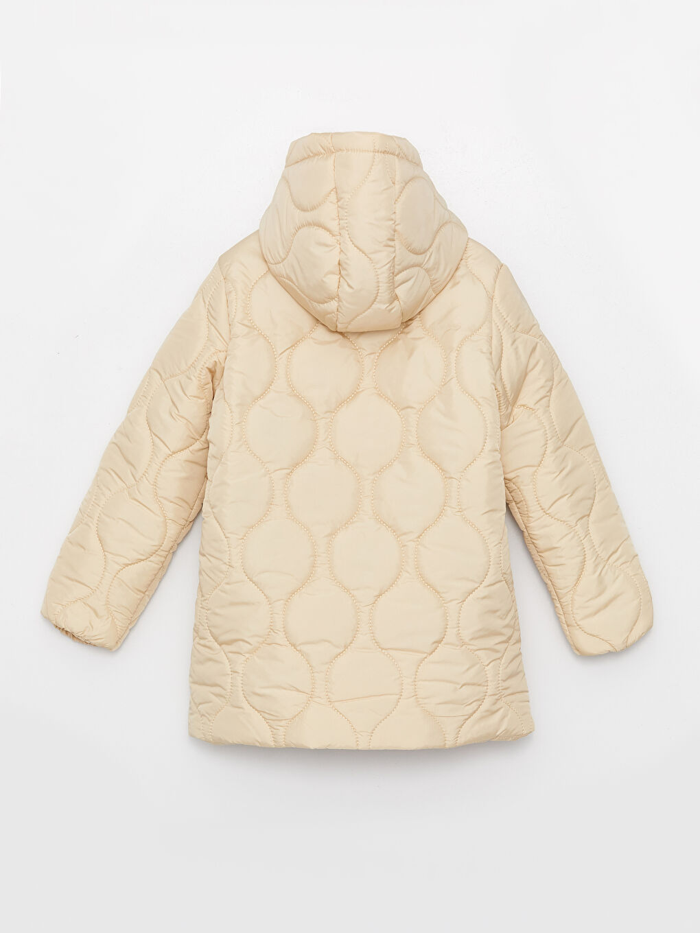 Bej Kapüşonlu Kapitone Desenli Kız Çocuk Mont-1