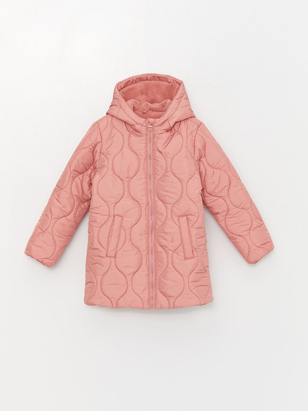 Pembe Kapüşonlu Kapitone Desenli Kız Çocuk Mont