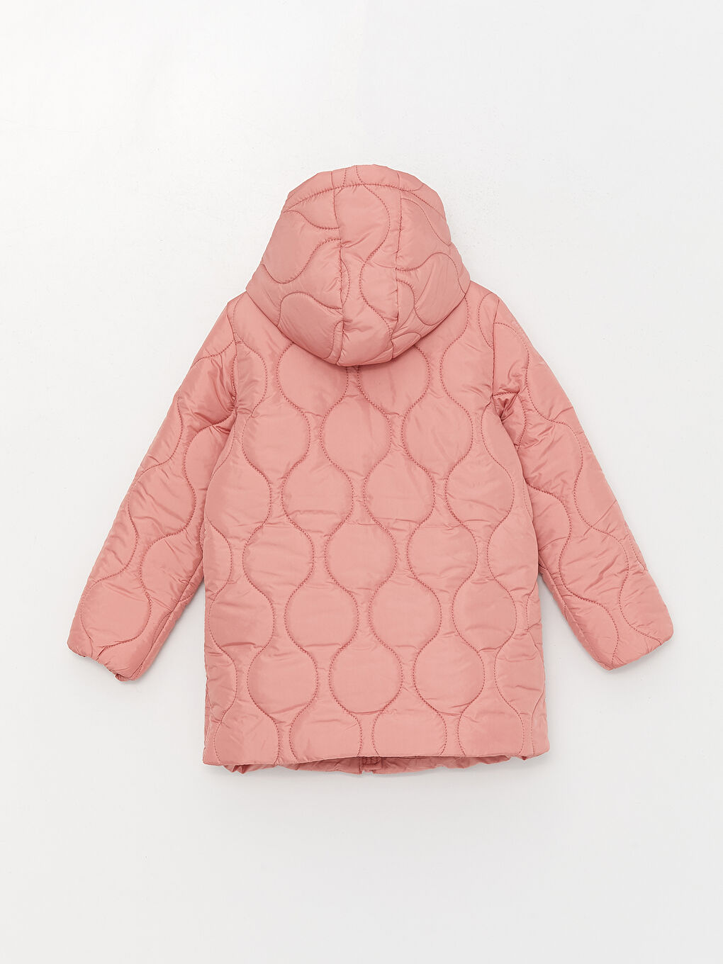 Pembe Kapüşonlu Kapitone Desenli Kız Çocuk Mont-1