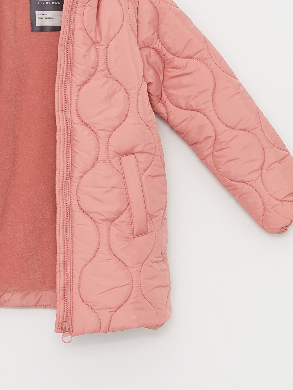 Pembe Kapüşonlu Kapitone Desenli Kız Çocuk Mont-2