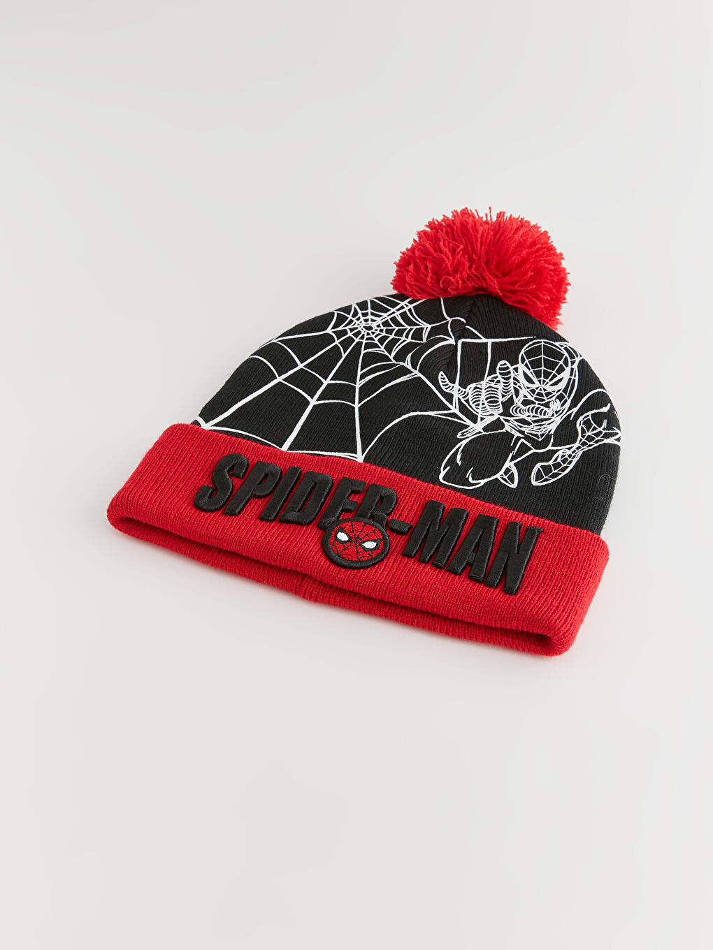 Siyah Spider-Man Lisanslı Ponponlu Erkek Çocuk Triko Bere-1