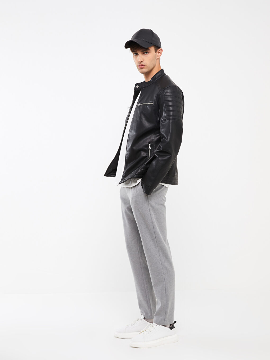 XSIDE Palton din Piele Ecologică Slim Fit cu Guler Biker