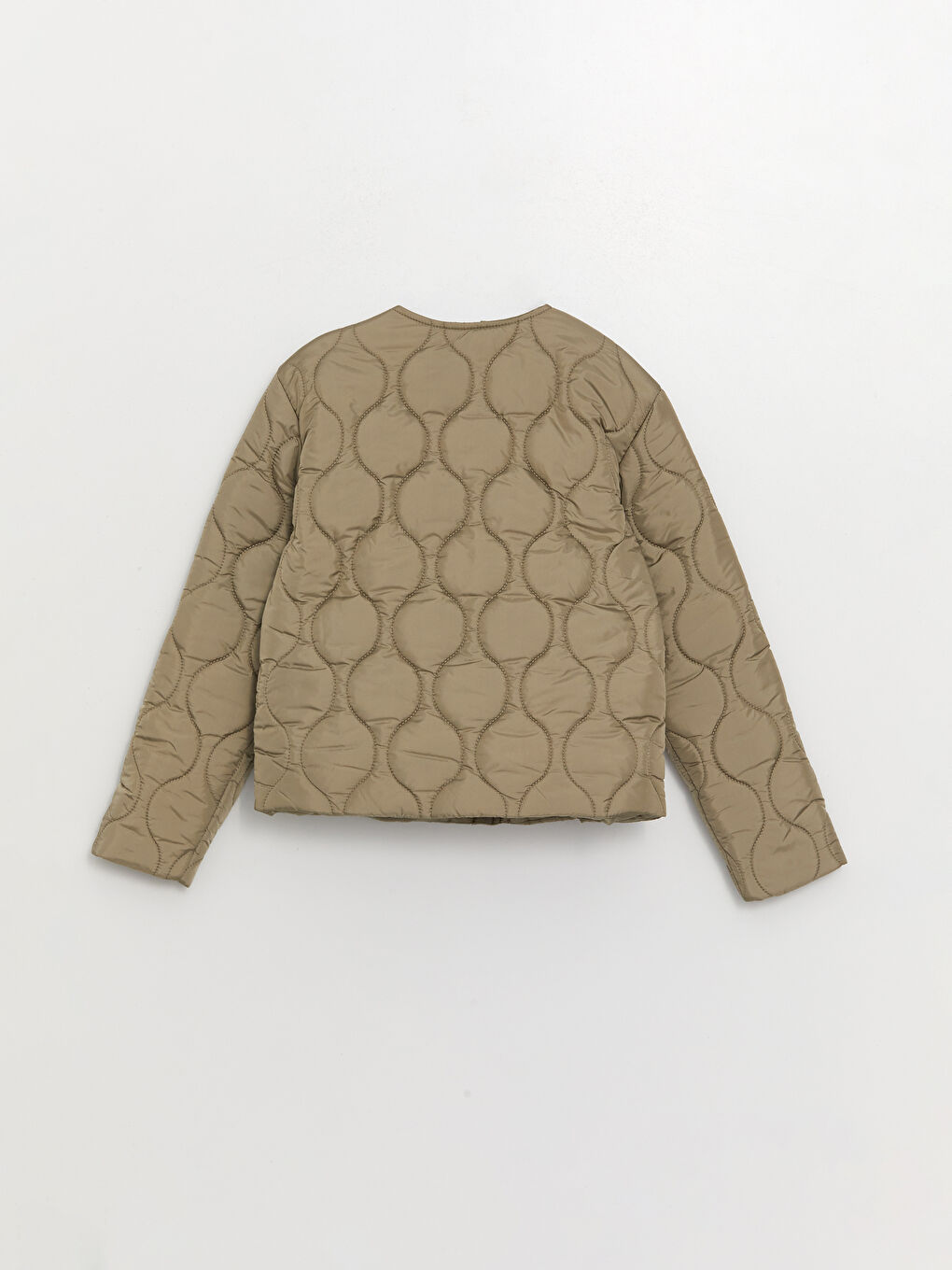 Haki Bisiklet Yaka Kendinden Desenli Uzun Kollu Kadın Mont-7