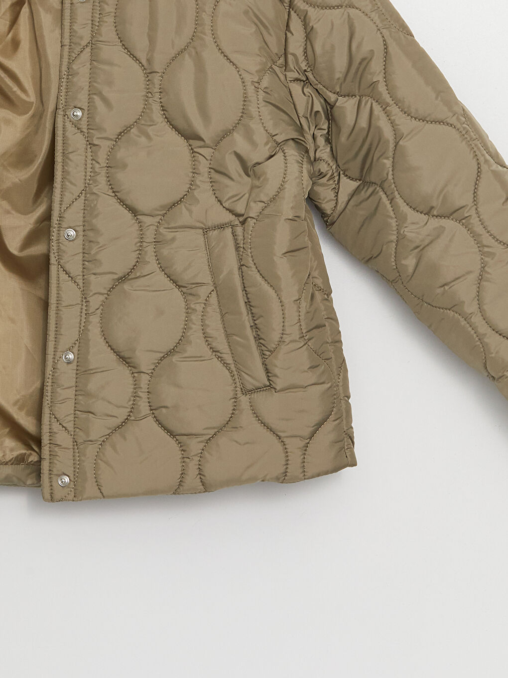 Haki Bisiklet Yaka Kendinden Desenli Uzun Kollu Kadın Mont-8