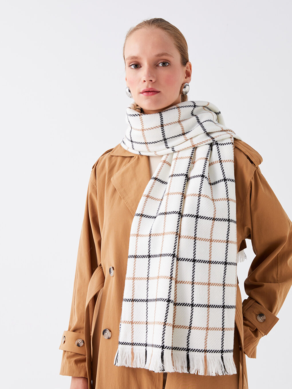 LCW ACCESSORIES Fringed Plaid Patterned Women's Scarf -W34750Z8-LLX