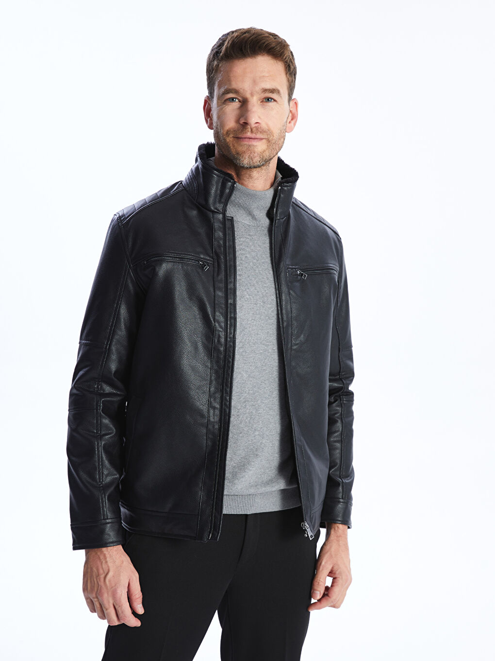 LCWAIKIKI Classic Manteau en Similicuir à Col Chemise pour Hommes Coupe Standard -W34753Z8-CVL