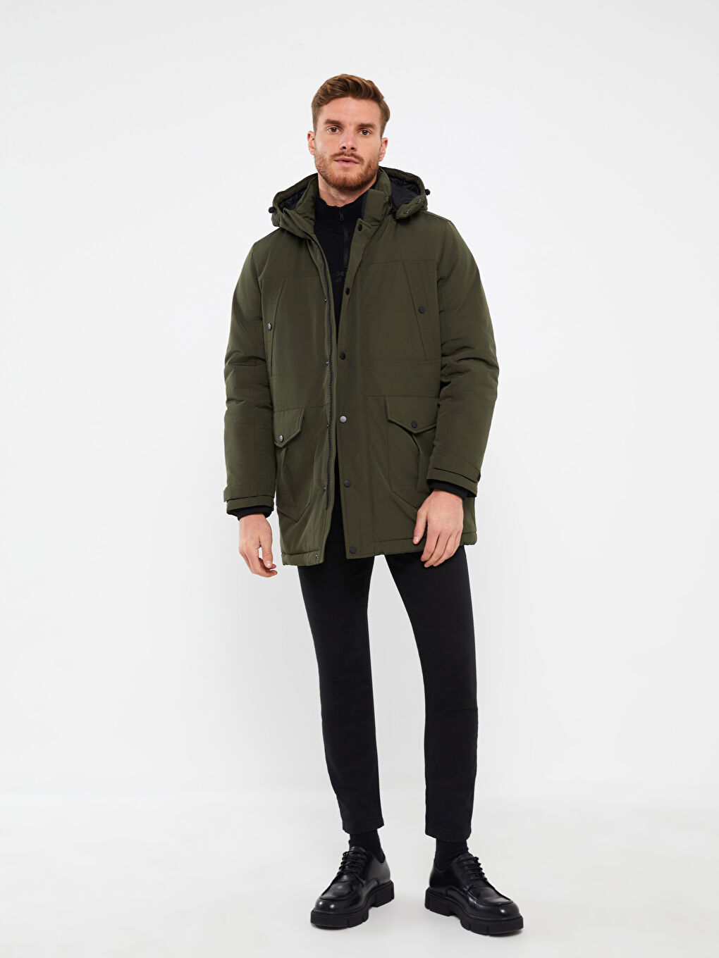 LCWAIKIKI Classic Haki Standart Kalıp Kapüşonlu Erkek Parka - 2