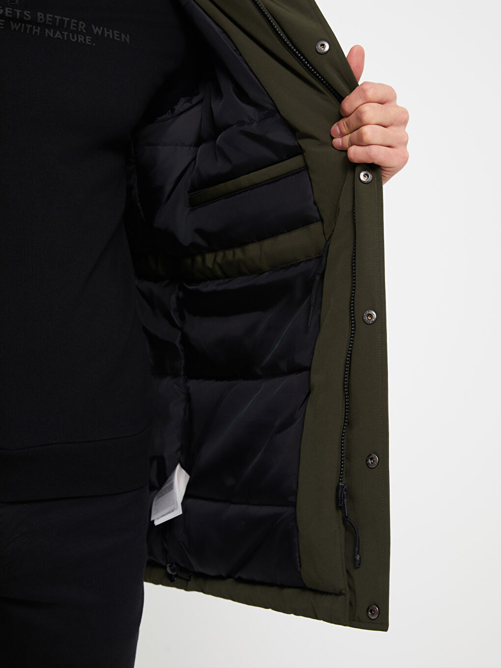 LCWAIKIKI Classic Haki Standart Kalıp Kapüşonlu Erkek Parka - 3