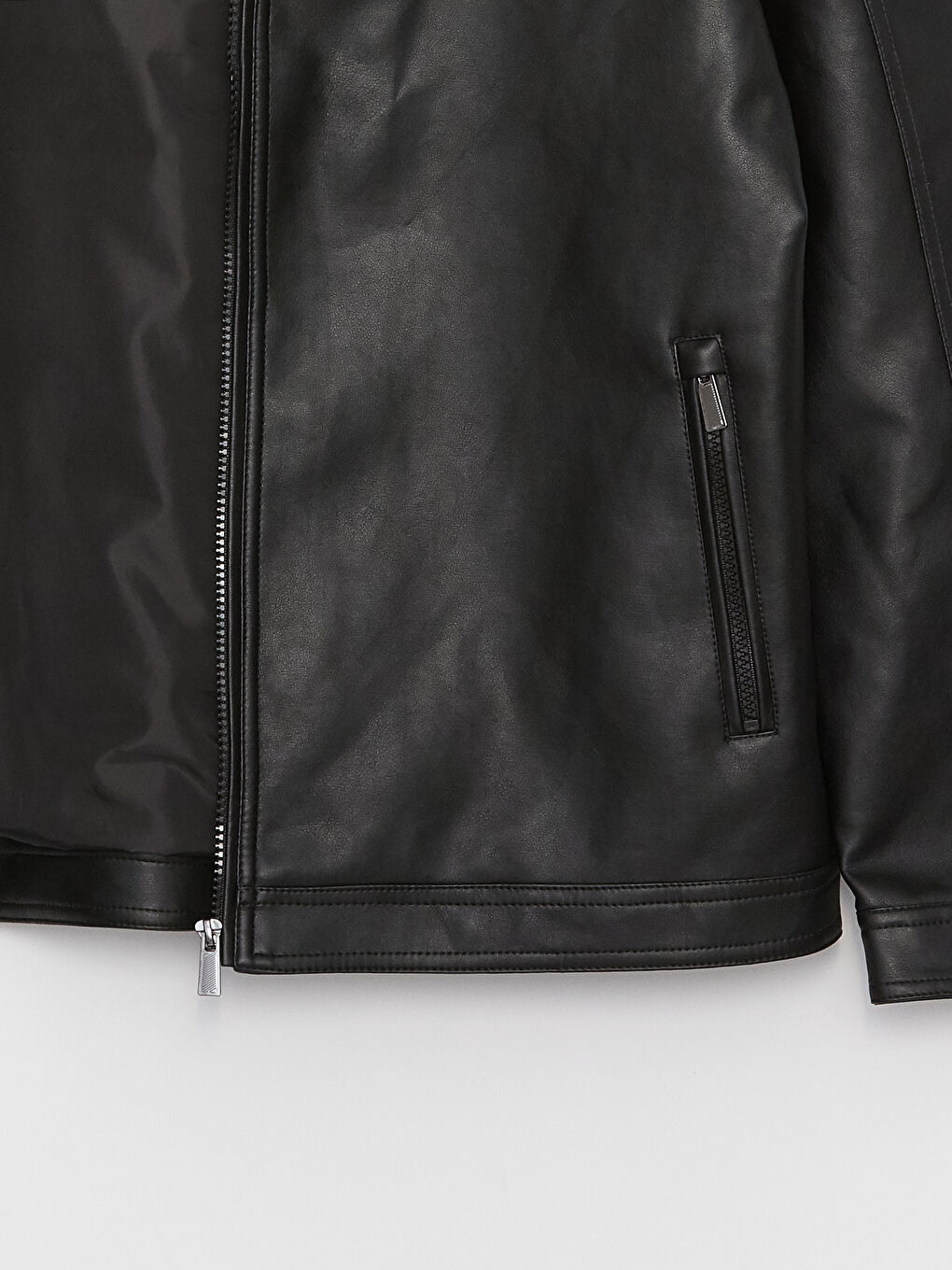 Standard Fit Biker Neck Men's Leather Look Coat-7