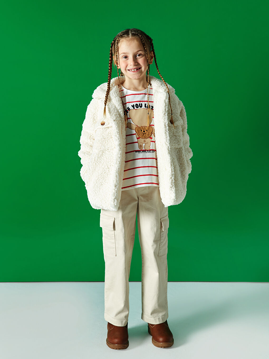 LCW Kids Basic Elastic Waist Girl Cargo Pants -W34806Z4-FVU