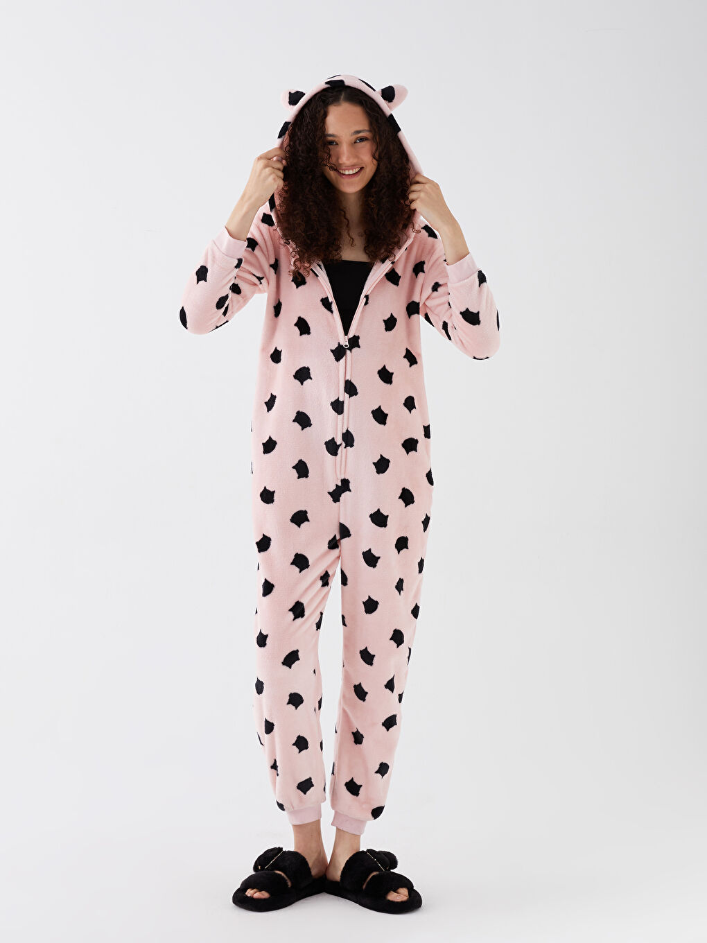 LCW DREAM Women's Plush Sleeping Bag with Hooded Pattern Long Sleeve -W34817Z8-LSZ