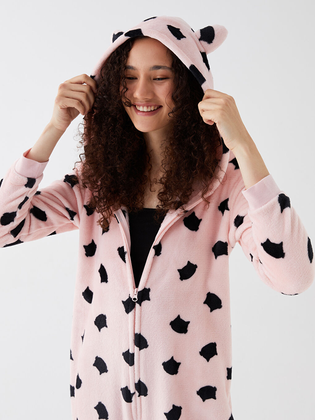 LCW DREAM Women's Plush Sleeping Bag with Hooded Pattern Long Sleeve -W34817Z8-LSZ