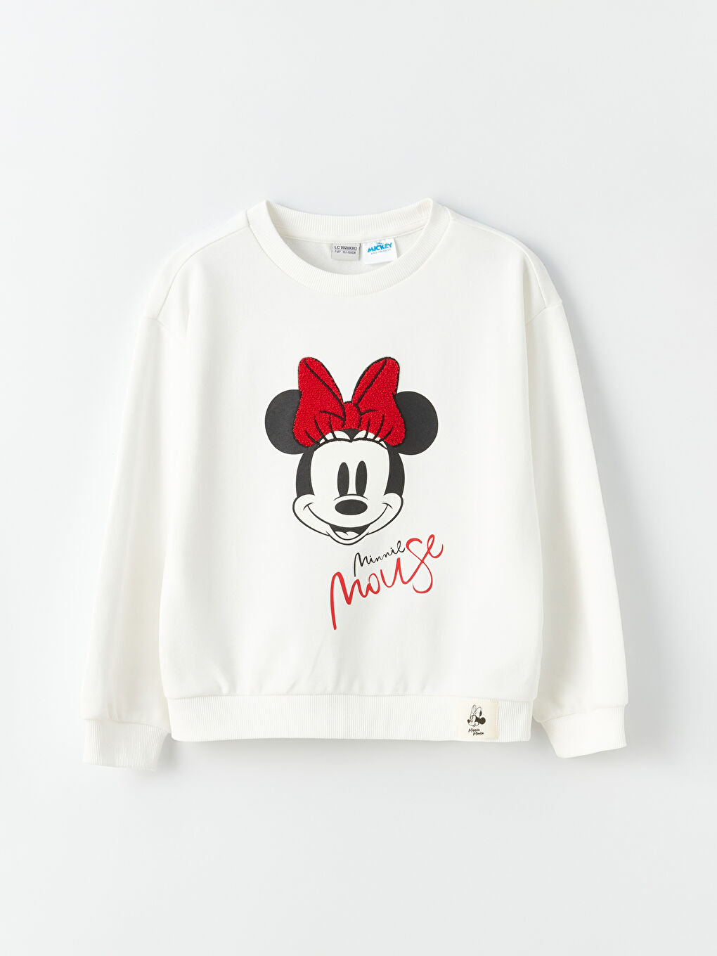 LCW Kids Ekru Bisiklet Yaka Minnie Mouse Baskılı Uzun Kollu Kız Çocuk Sweatshirt