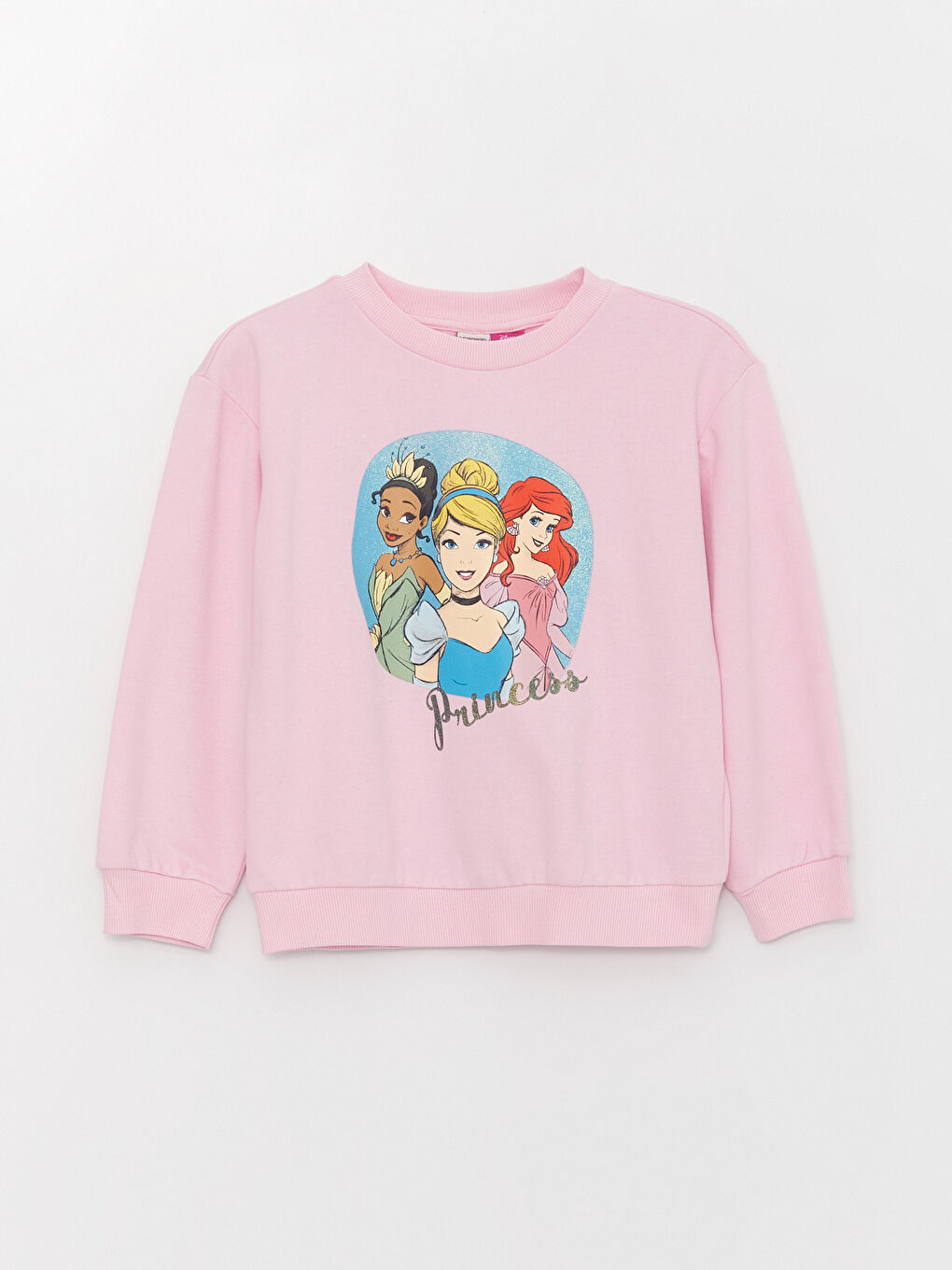 LCW Kids Pembe Leylak Bisiklet Yaka Princess Baskılı Uzun Kollu Kız Çocuk Sweatshirt