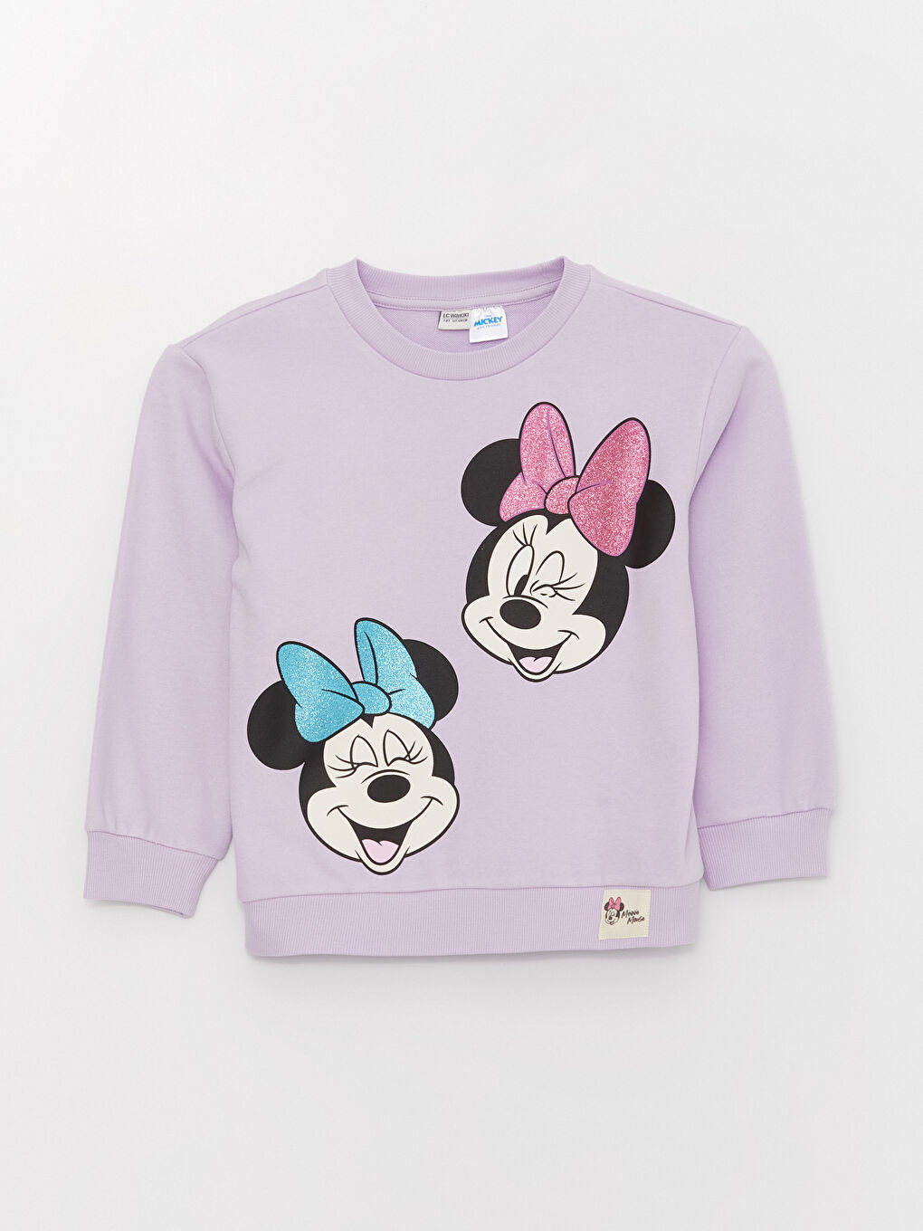 LCW Kids Lila Bisiklet Yaka Minnie Mouse Baskılı Uzun Kollu Kız Çocuk Sweatshirt