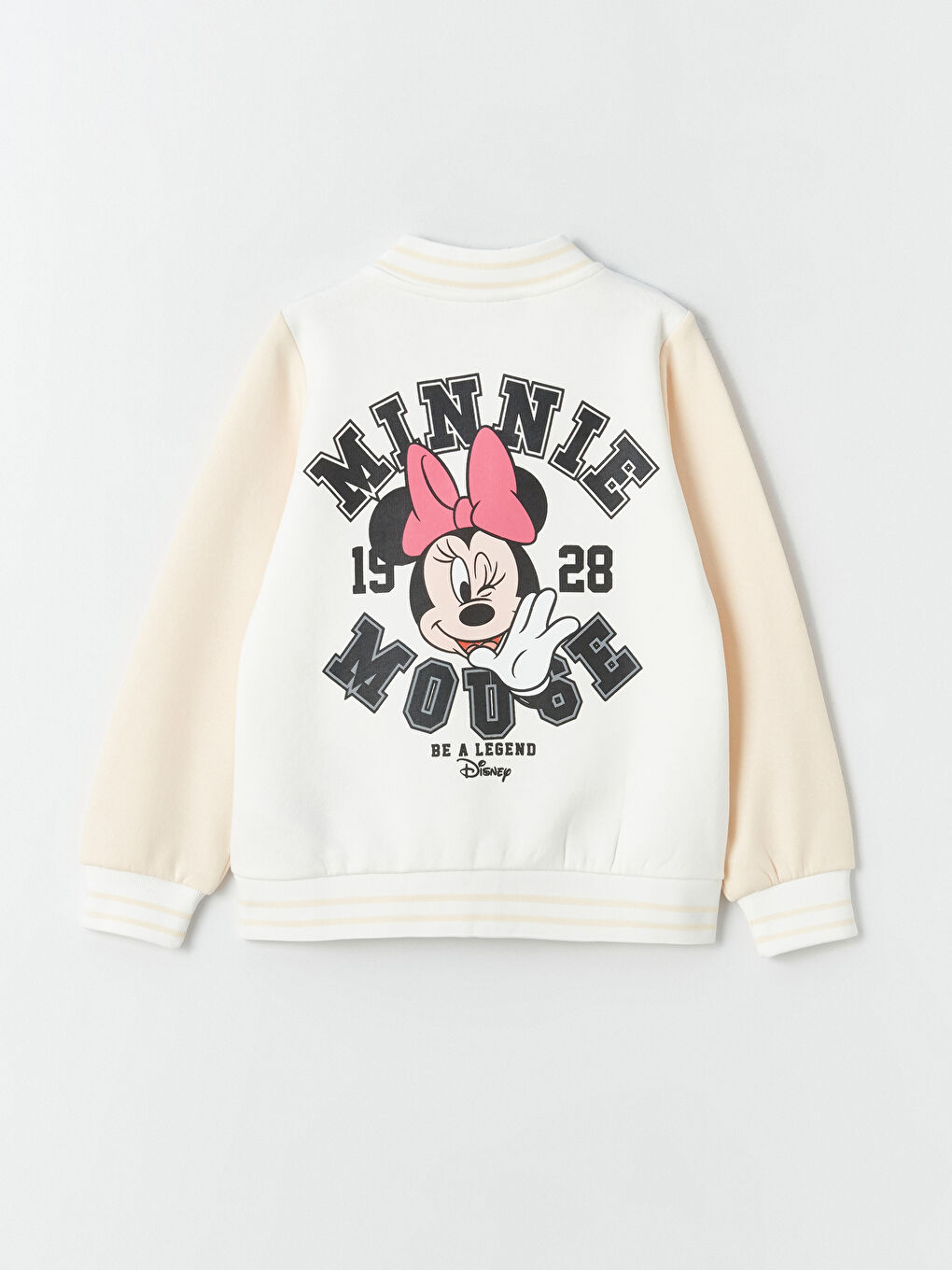 Ekru Minnie Mouse Baskılı Uzun Kollu Kız Çocuk Kolej Ceket-2