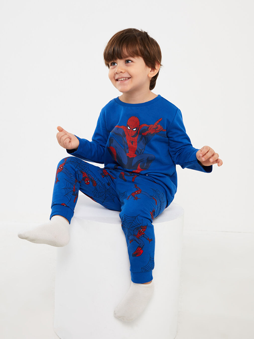 LCW baby Koyu Mavi Bisiklet Yaka Spiderman Baskılı Uzun Kollu Erkek Bebek Pijama Takımı - 2