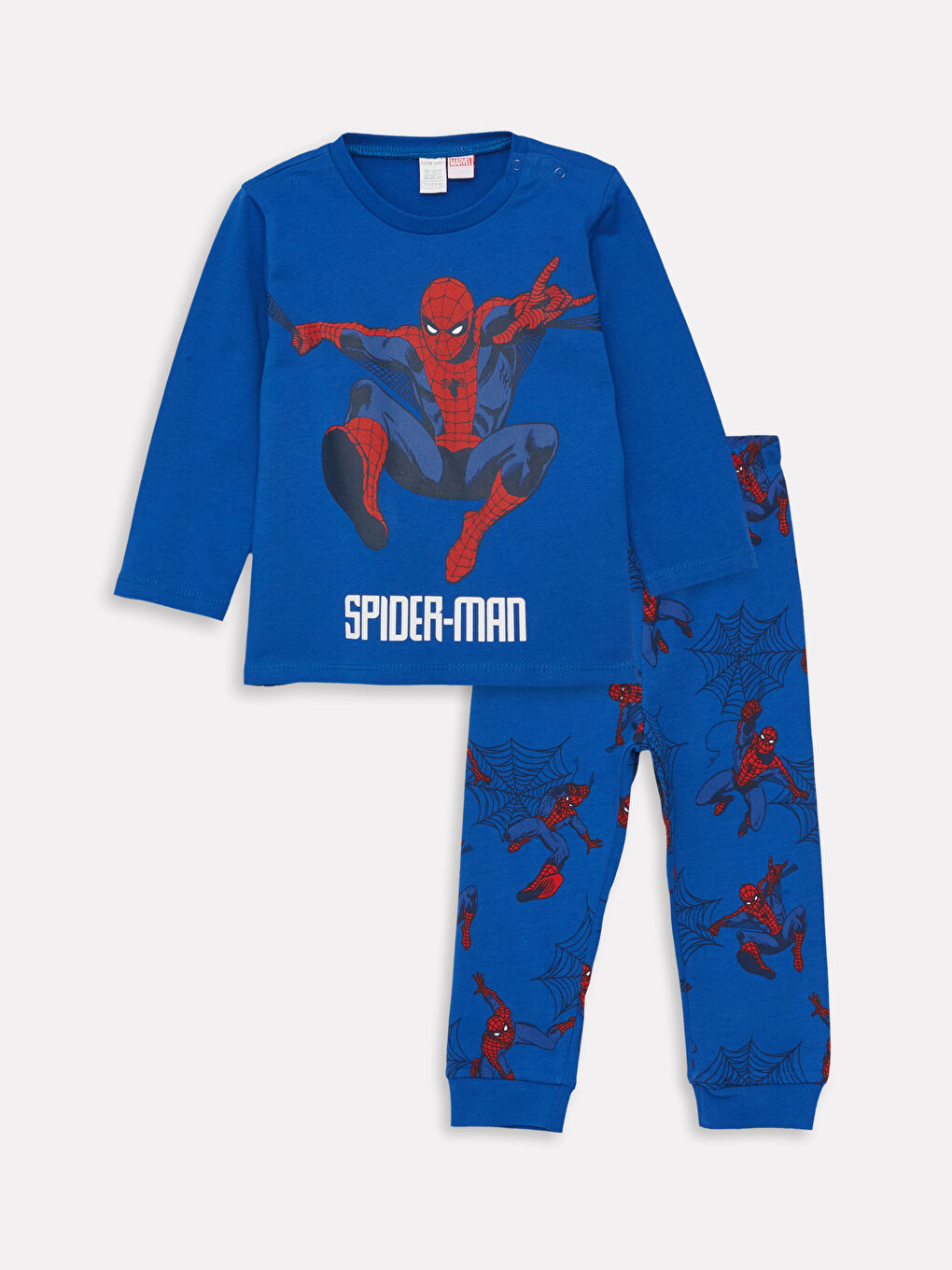 LCW baby Koyu Mavi Bisiklet Yaka Spiderman Baskılı Uzun Kollu Erkek Bebek Pijama Takımı - 3