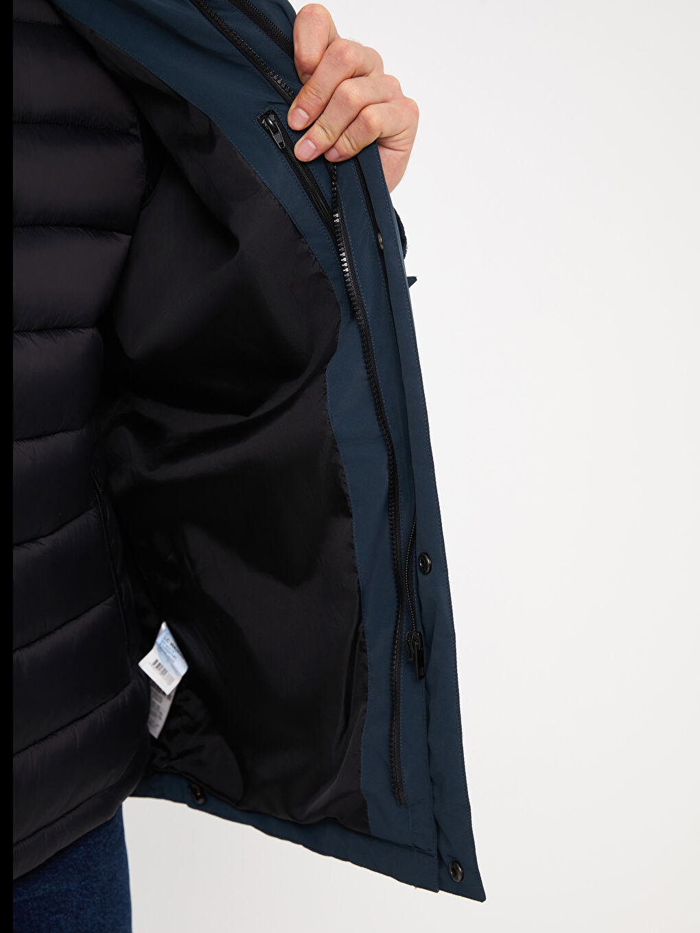 Petrol Standart Kalıp Kapüşonlu Kaban ve Dik Yaka Mont-4