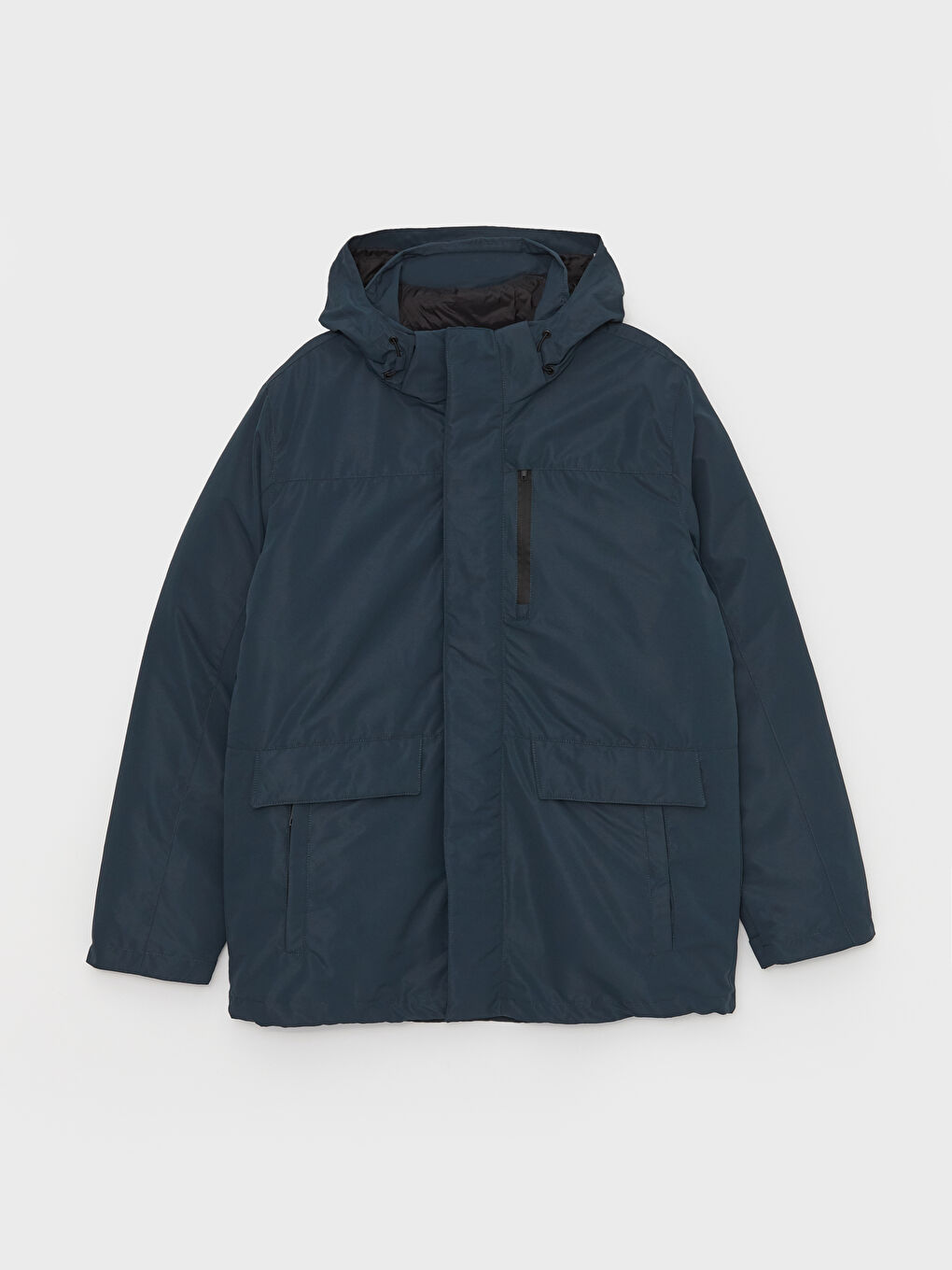 Petrol Standart Kalıp Kapüşonlu Kaban ve Dik Yaka Mont-5