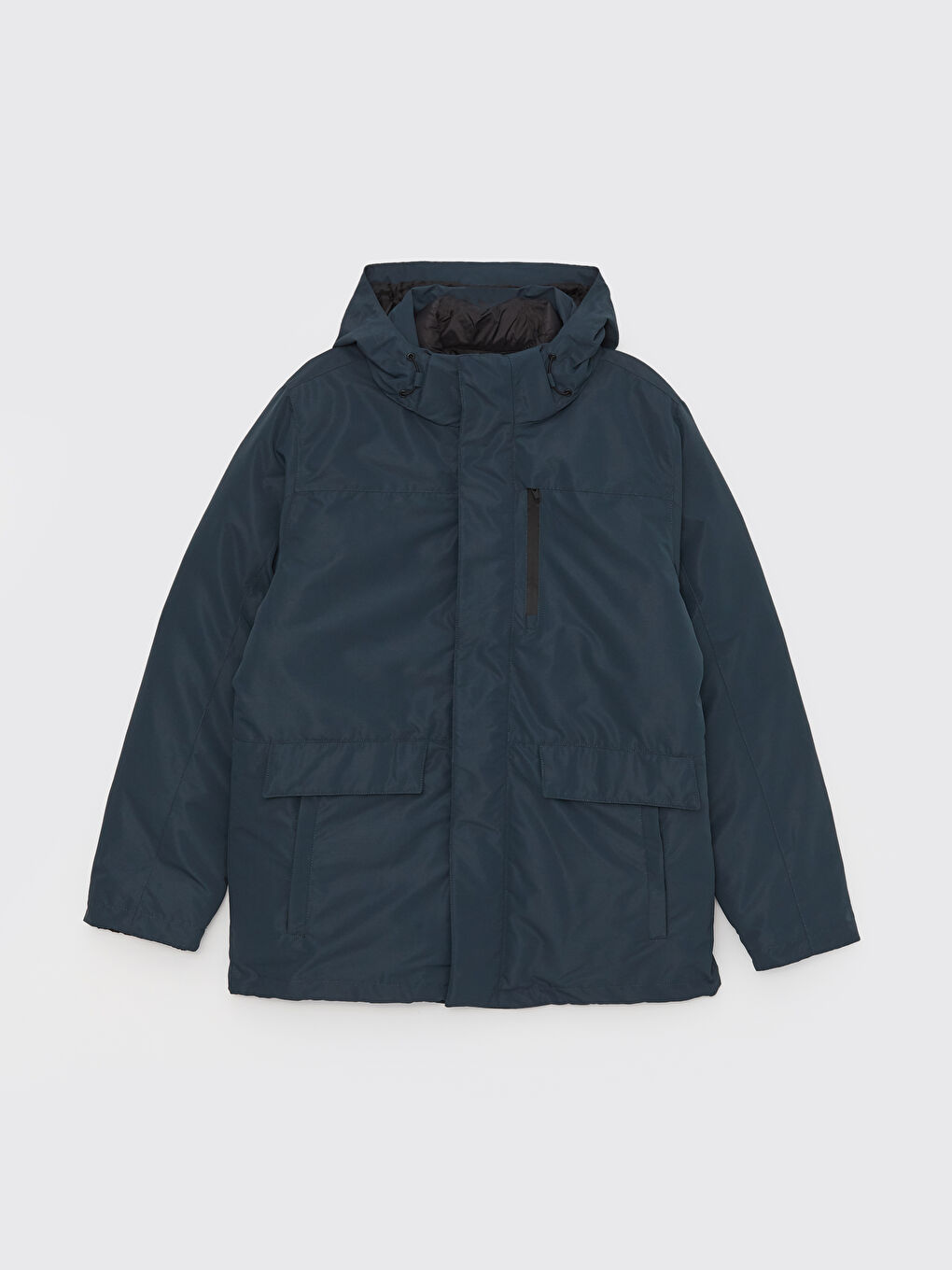 Petrol Standart Kalıp Kapüşonlu Kaban ve Dik Yaka Mont-7