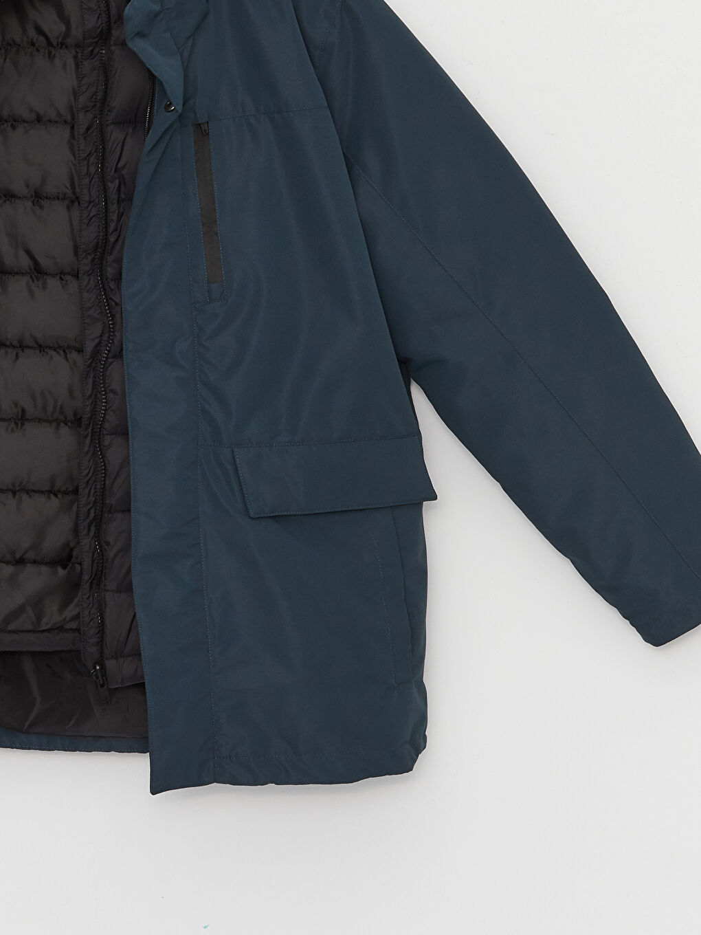Petrol Standart Kalıp Kapüşonlu Kaban ve Dik Yaka Mont-11