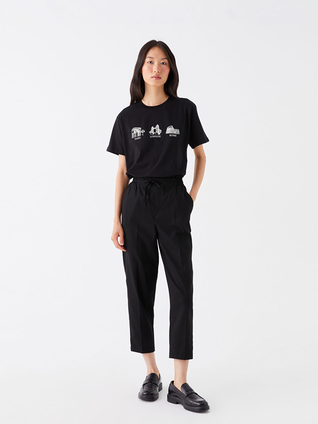 Elasticated Waist Women's Trousers -W34952Z8-CVL
