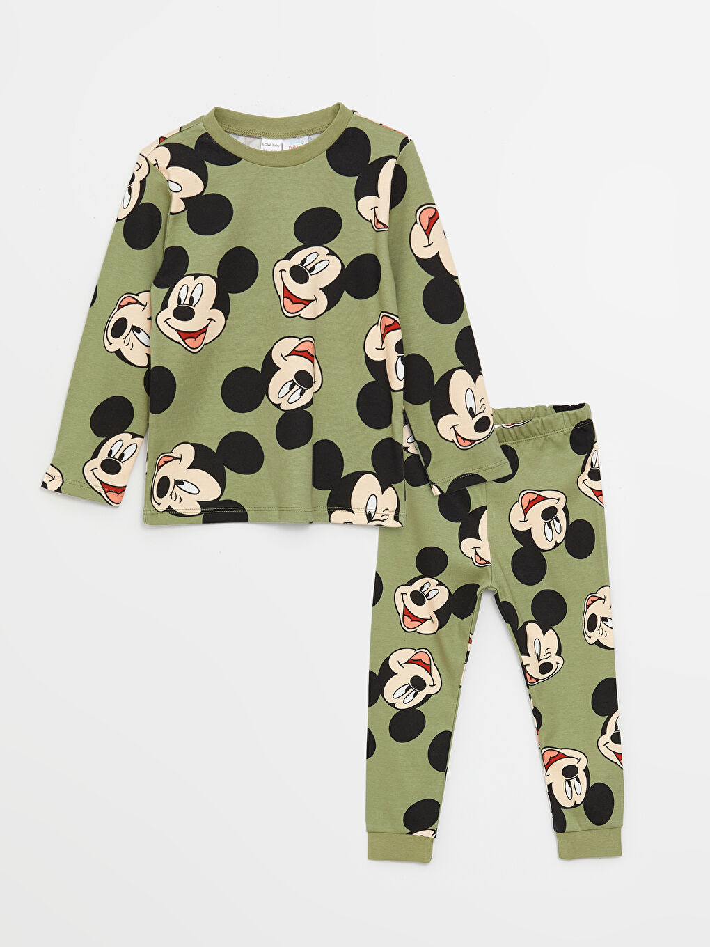 LCW baby Yeşil Bisiklet Yaka Uzun Kollu Mickey Mouse Baskılı Erkek Bebek Pijama Takım - 2