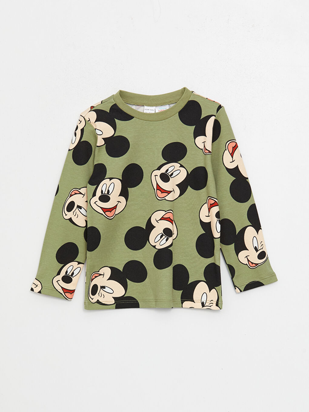 LCW baby Yeşil Bisiklet Yaka Uzun Kollu Mickey Mouse Baskılı Erkek Bebek Pijama Takım - 3