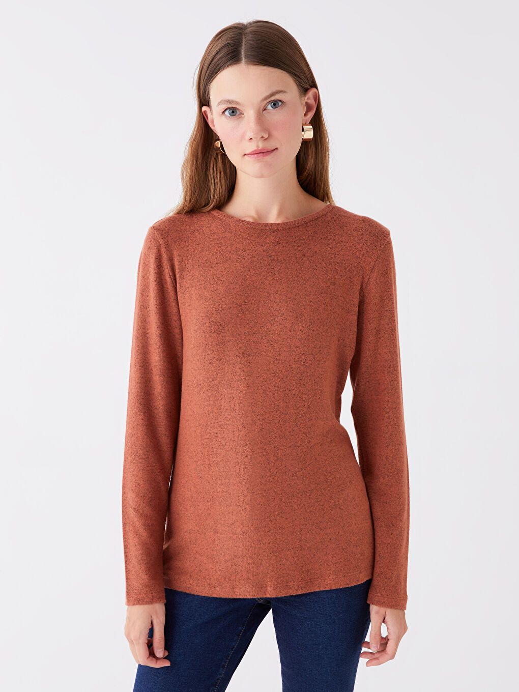 Crew Neck Plain Long Sleeve Women's T-Shirt-1