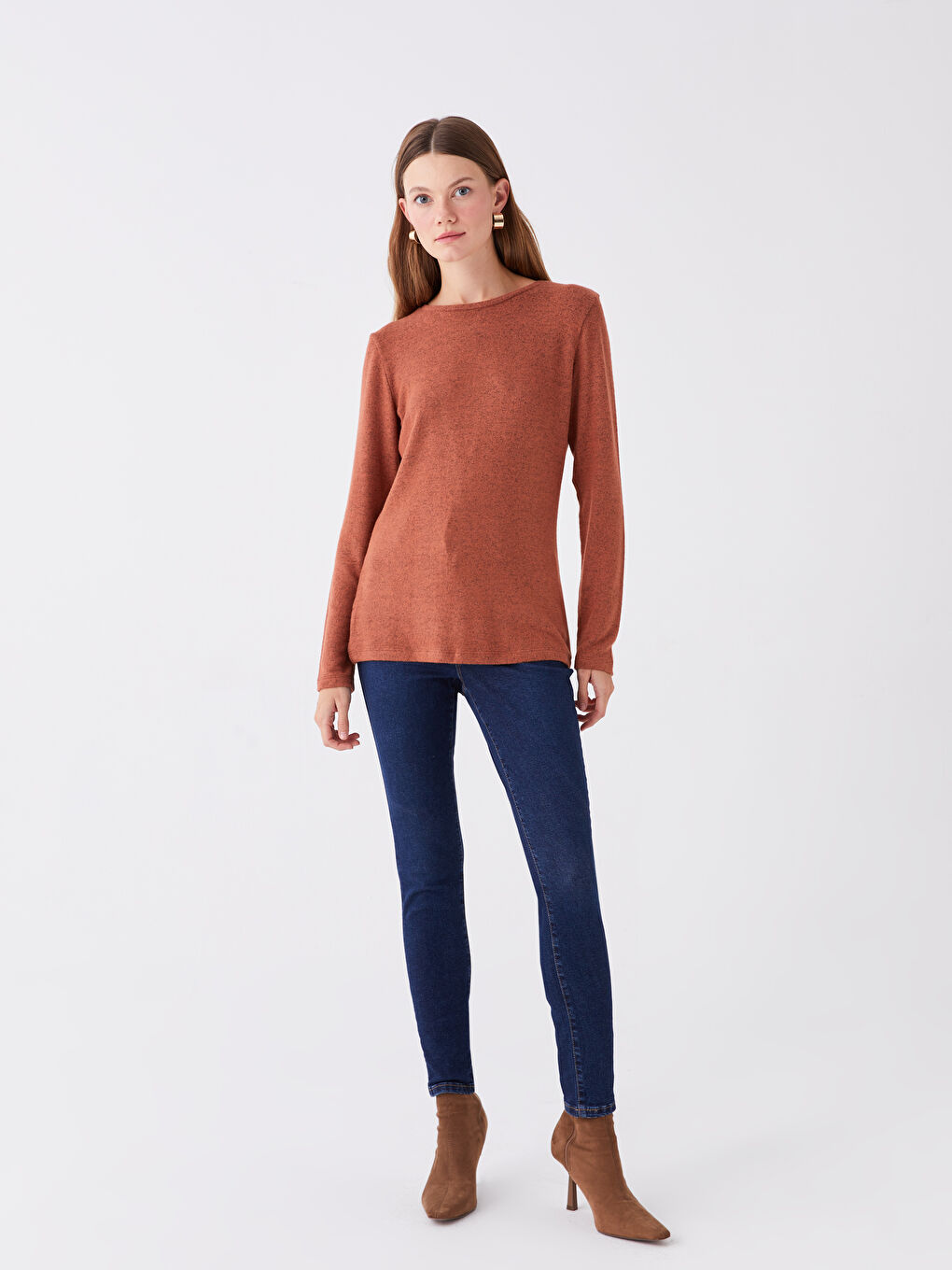Crew Neck Plain Long Sleeve Women's T-Shirt-2