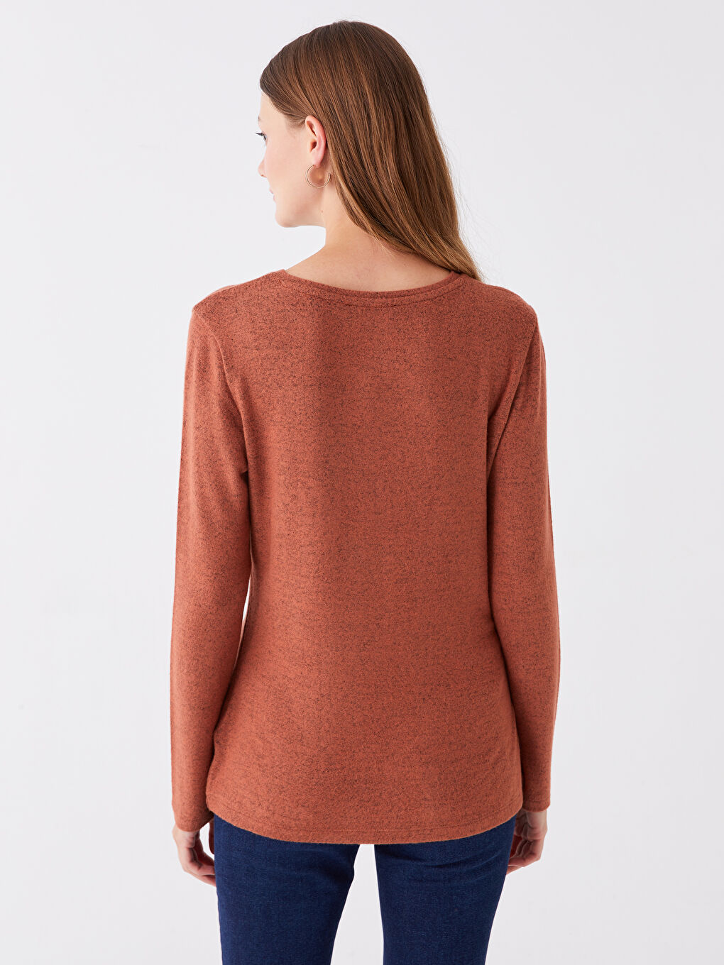 Crew Neck Plain Long Sleeve Women's T-Shirt-4