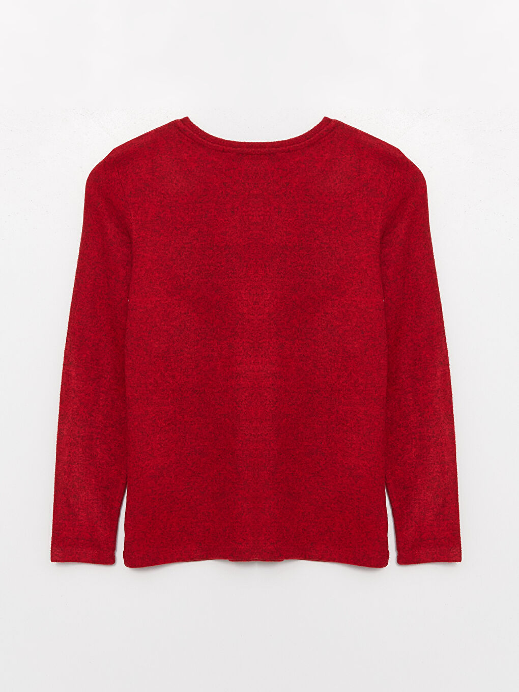 Kırmızı Bisiklet Yaka Düz Uzun Kollu Kadın Tişört-6