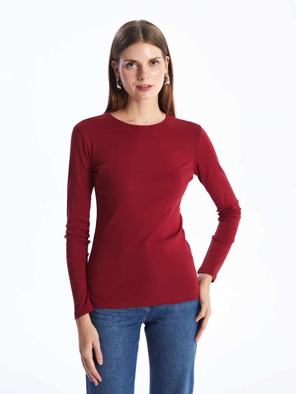 LCWAIKIKI Basic Bordo Bisiklet Yaka Kadın Bodysuit