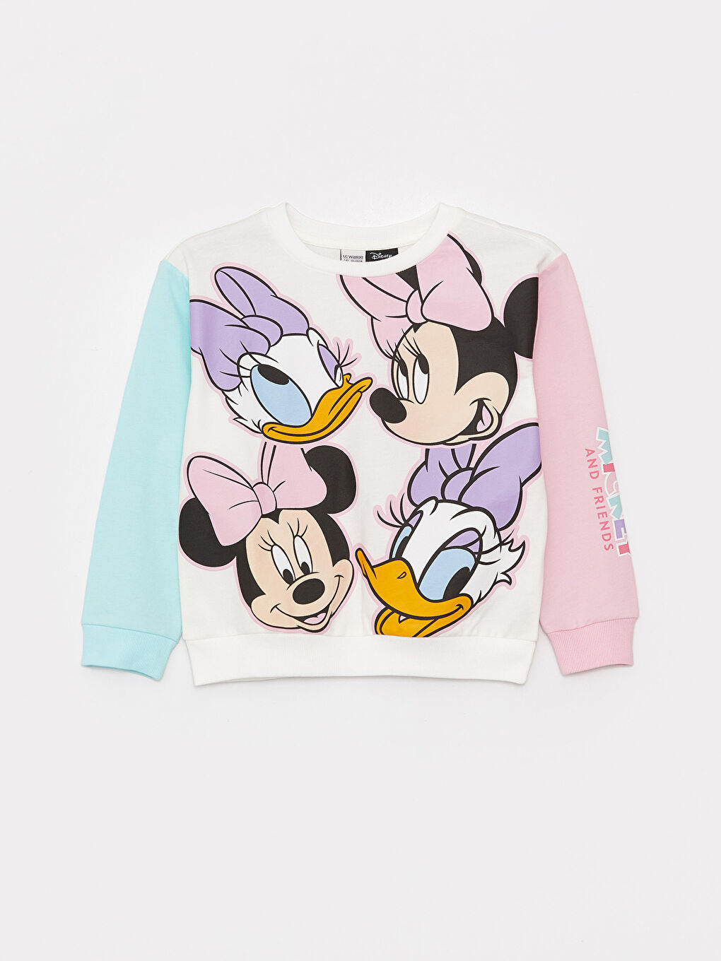 Karışık Bisiklet Yaka Minnie Mouse Baskılı Uzun Kollu Kız Çocuk Sweatshirt ve Eşofman Altı-1