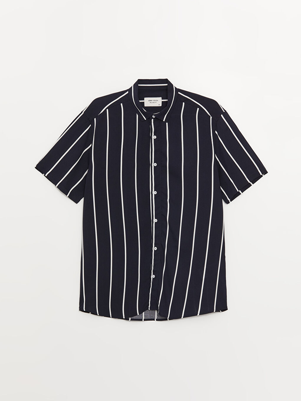 Lacivert Regular Fit Kısa Kollu Çizgili Viskon Erkek Gömlek-5