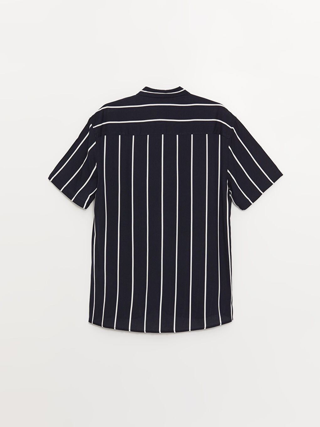 Lacivert Regular Fit Kısa Kollu Çizgili Viskon Erkek Gömlek-6