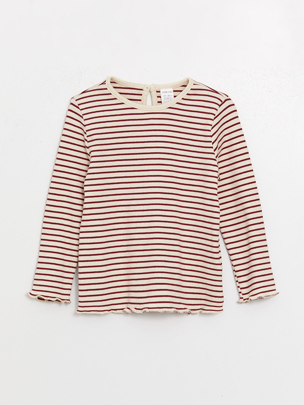 Tricou Pentru Bebeluși Fete cu Mânecă Lungă și Guler Rotund, Vărgat