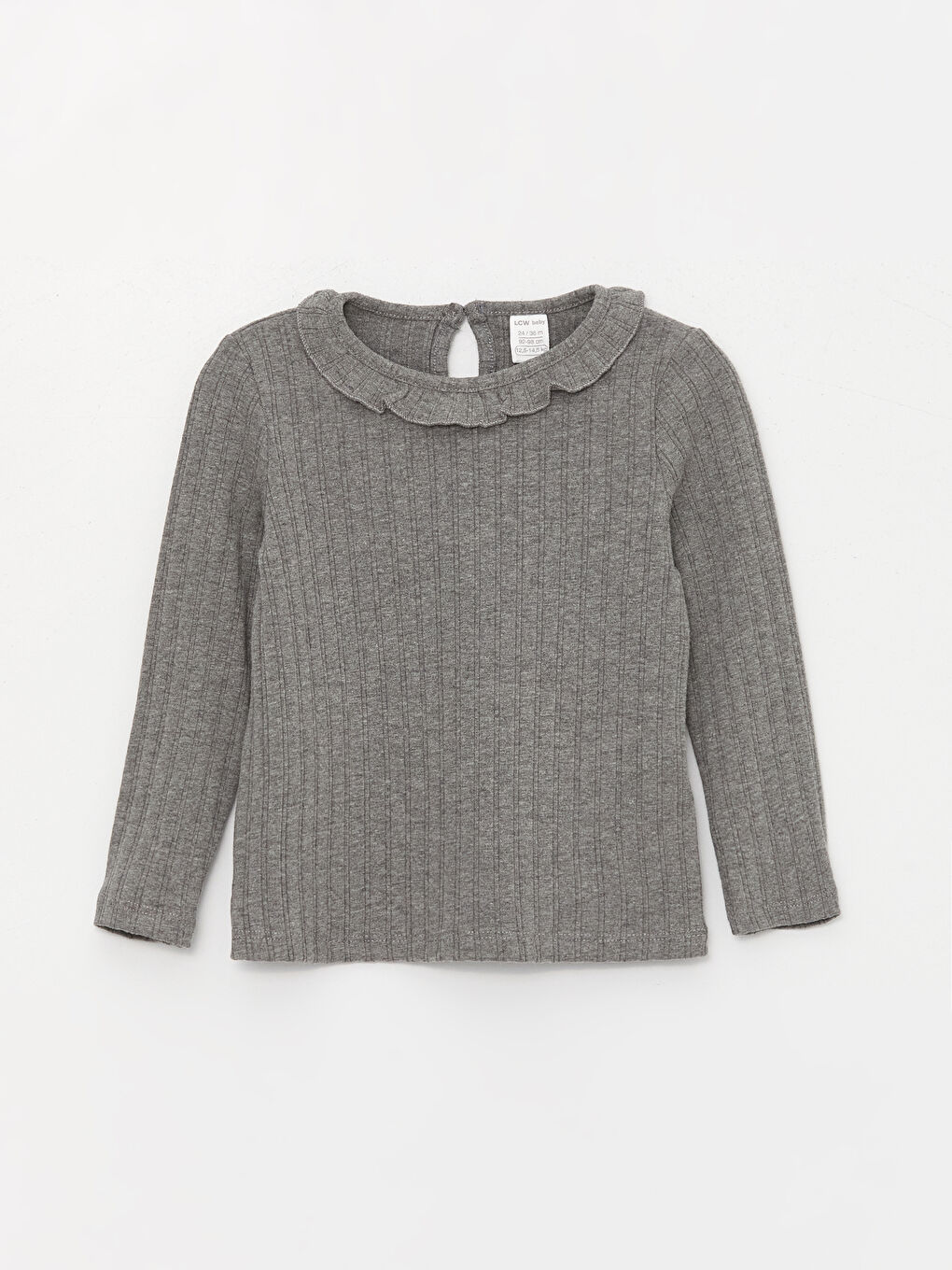 Antrasit Bisiklet Yaka Uzun Kollu Kız Bebek Tişört