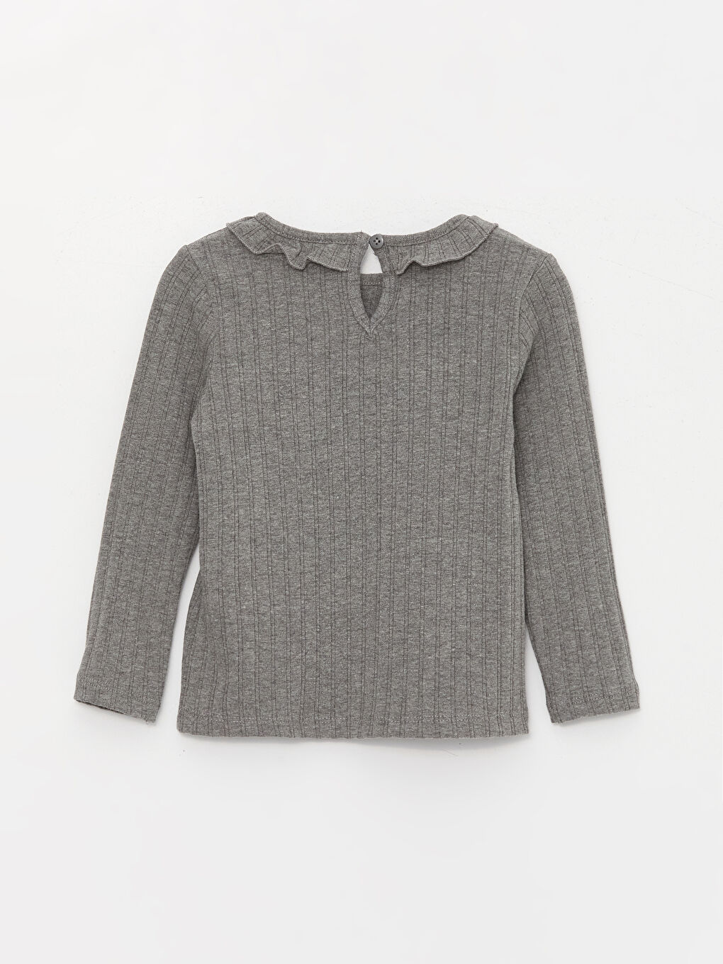 Antrasit Bisiklet Yaka Uzun Kollu Kız Bebek Tişört-1