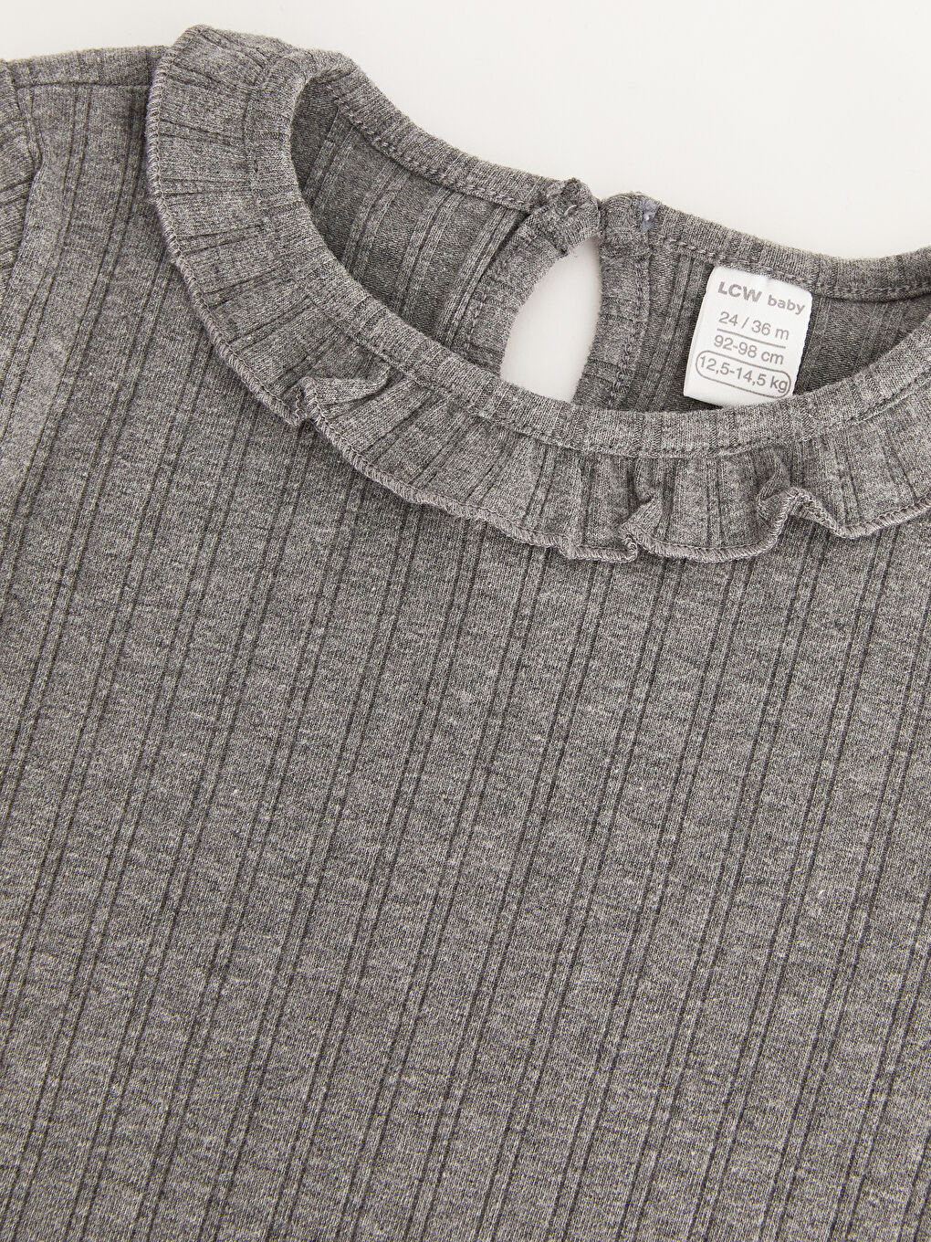 Antrasit Bisiklet Yaka Uzun Kollu Kız Bebek Tişört-2