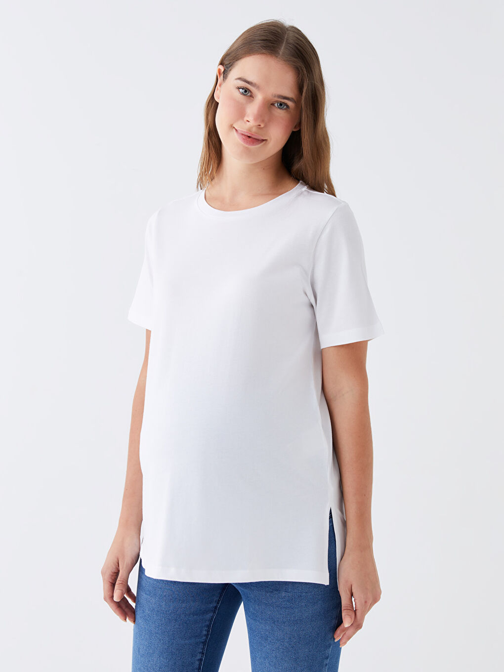 Crew Neck Plain Short Sleeve Maternity T-Shirt