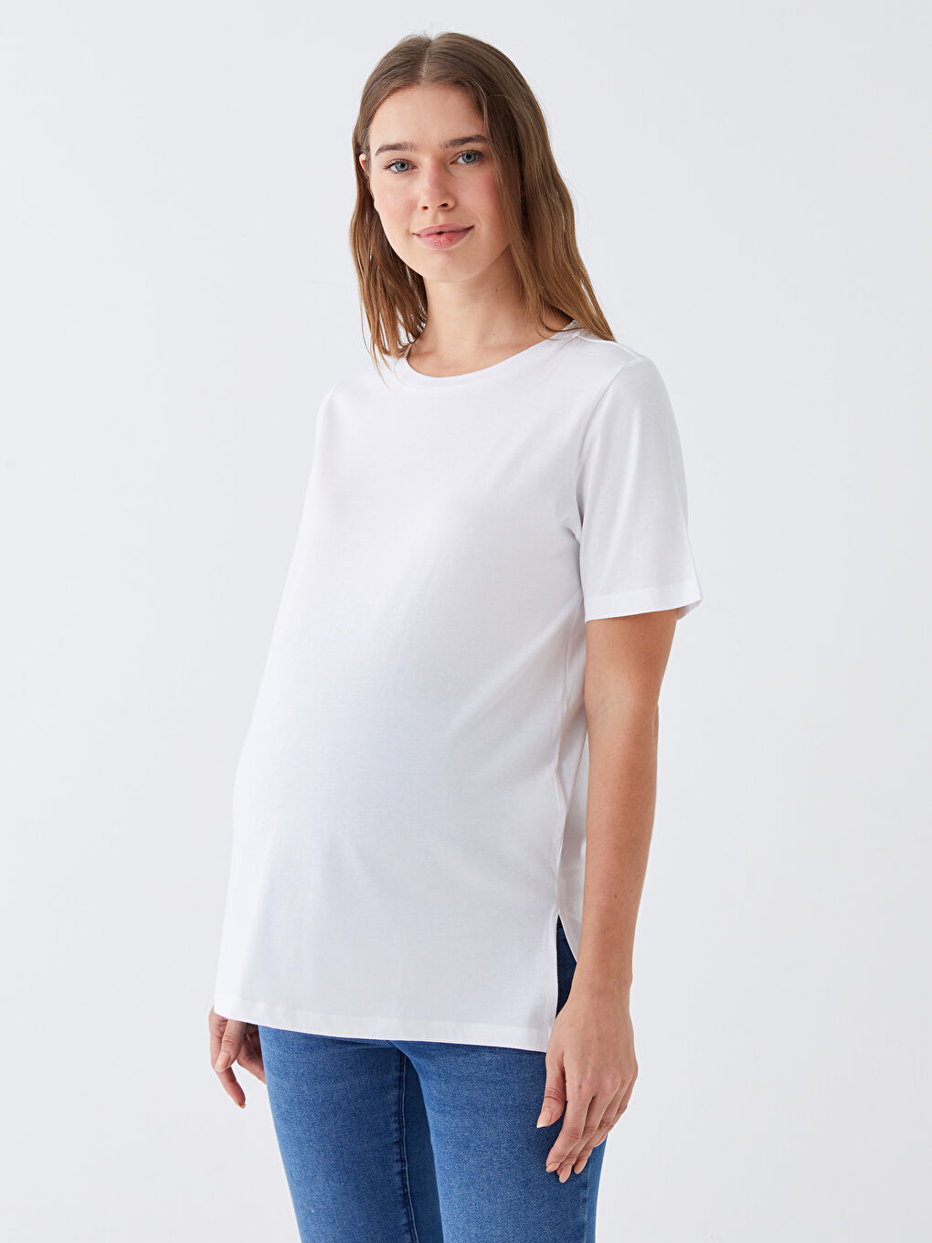 Crew Neck Plain Short Sleeve Maternity T-Shirt-1